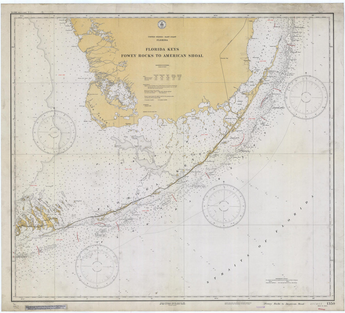 Florida Keys Map - Fowey Rocks to American Shoal - 1933 – HullSpeed Designs