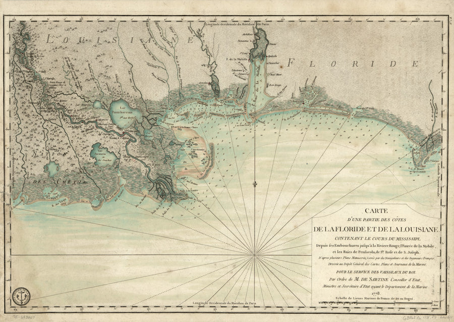 Florida & Louisiana Map (color) - 1778 - Nautical Chart Print - Paper | Canvas | Metal