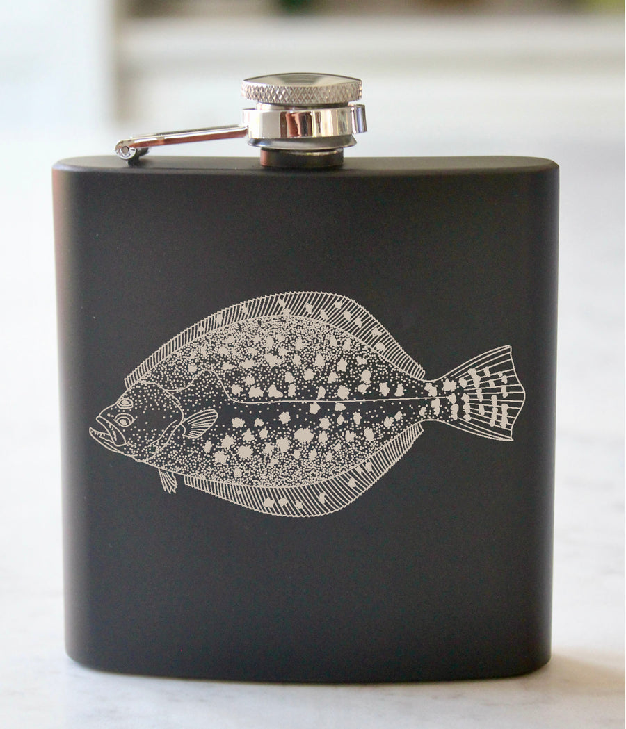 Flounder Engraved Stainless Steel Flask - 6 oz.