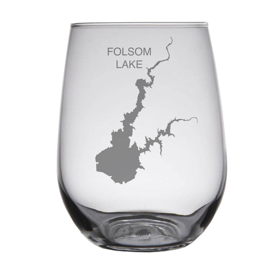 Folsom Lake (CA) Map Engraved Glasses