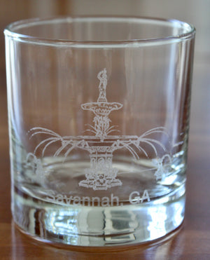 Forsyth Park Fountain - Savannah, GA Engraved  Glasses