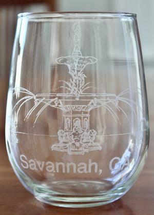 Forsyth Park Fountain - Savannah, GA Engraved  Glasses