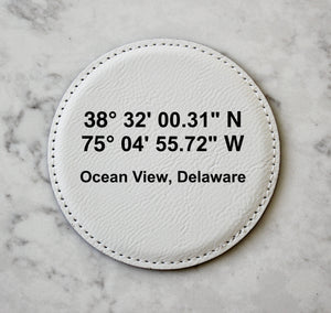 Custom GPS Coordinates with Text Coaster Set (Slate or Leatherette) - Personalized Gift