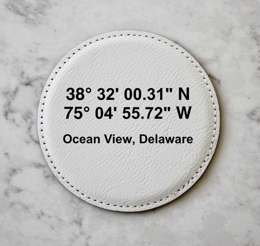 Custom GPS Coordinates with Text Coaster Set (Slate or Leatherette) - Personalized Gift