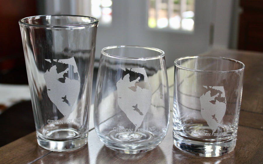 Gibson Island Map Engraved Glasses