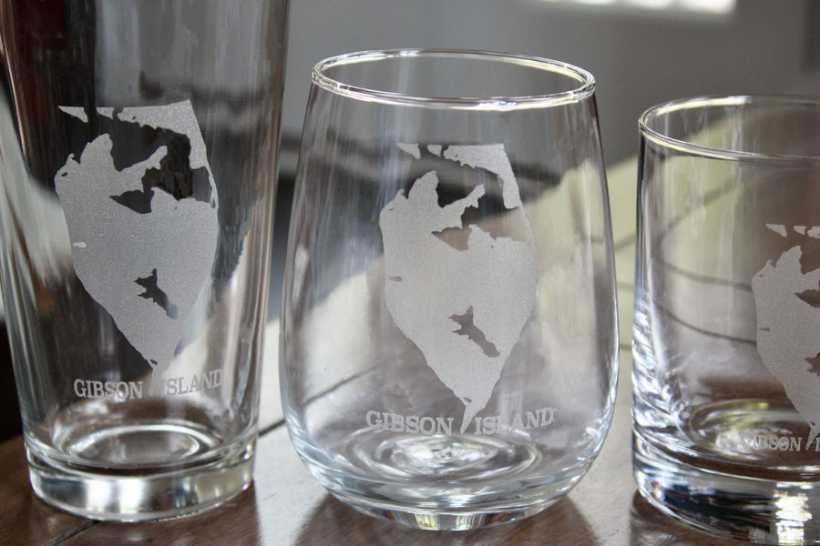 Gibson Island Map Engraved Glasses