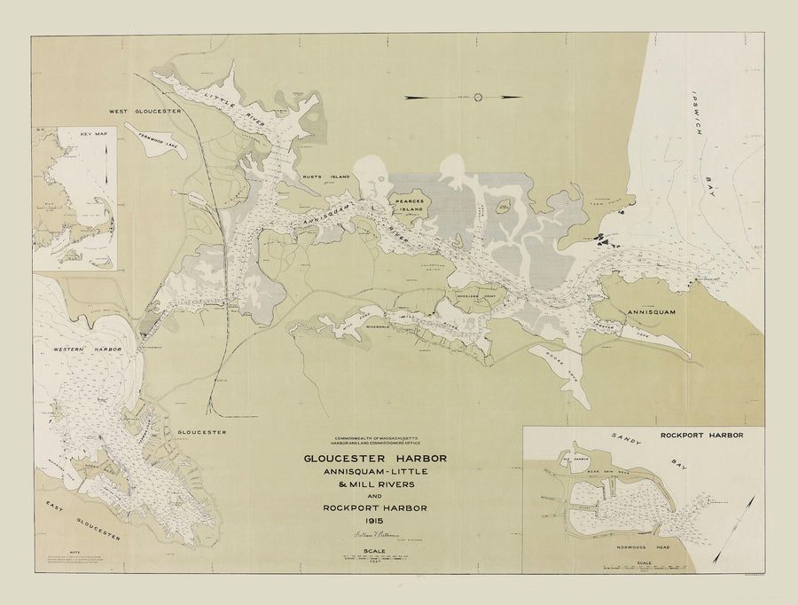 Gloucester and Rockport Harbors Map - 1915
