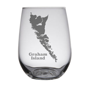 Graham Island, British Columbia Map Engraved Glasses