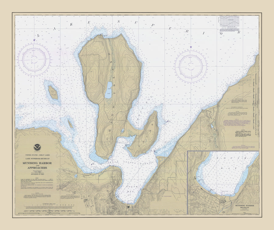 Grand Island - Michigan -Lake Superior - 1982 Nautical Chart Sherpa Fleece Blanket