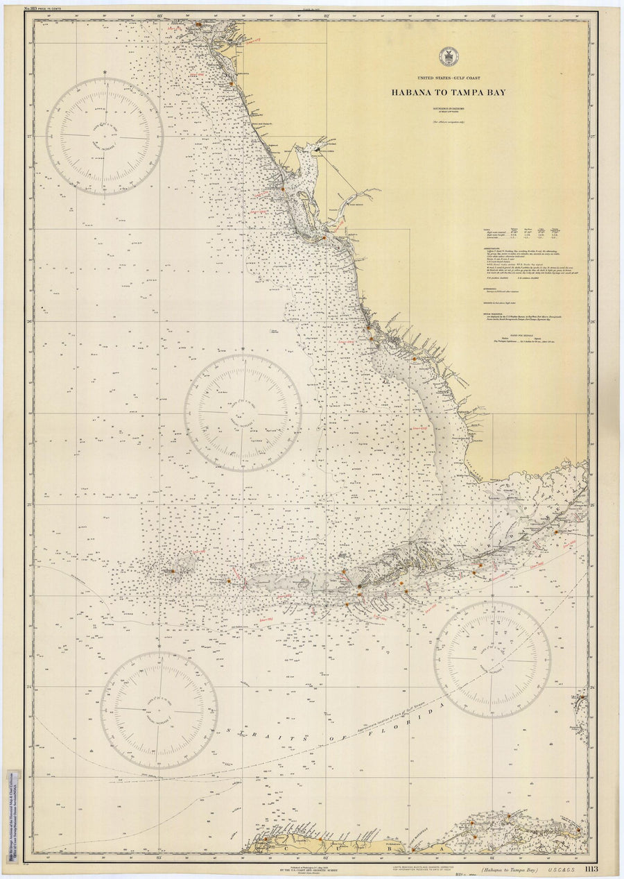 Habana to Tampa - Florida Map - 1928