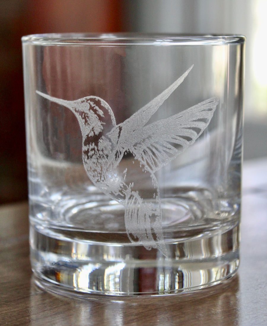 2 Vintage Crystal Etched Hummingbird Wine Glasses, 8 oz Vintage