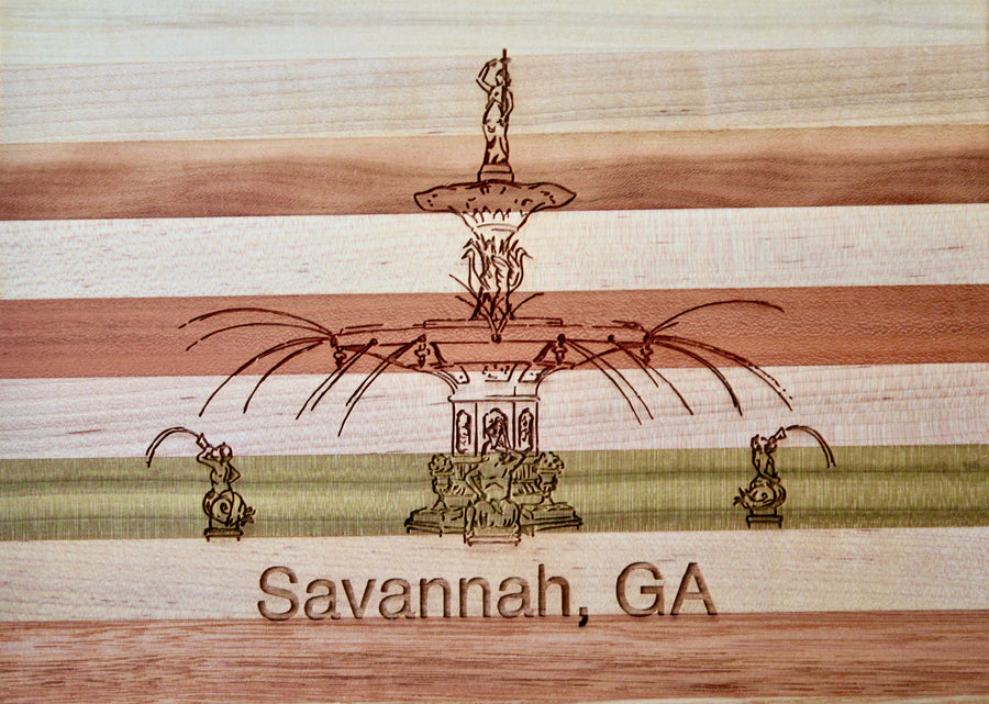 Forsyth Park Fountain - Savannah GA - Engraved Wooden Serving Board & Bar Board