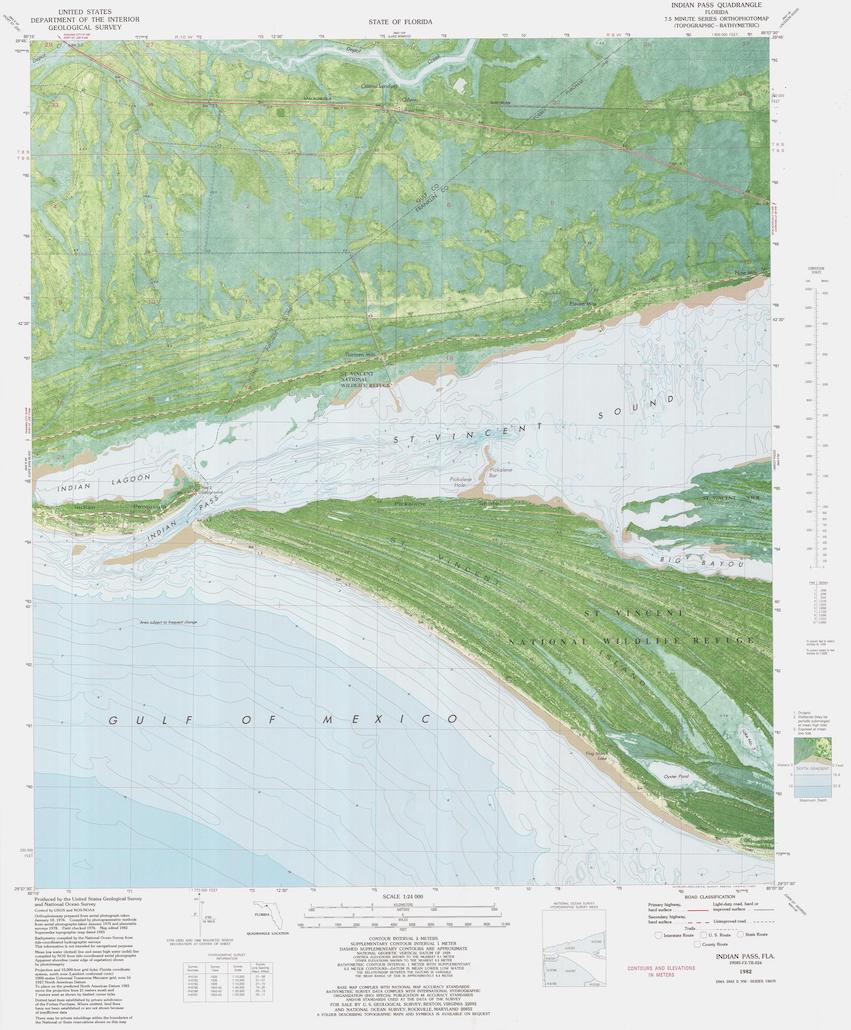 Indian Pass Map 1982 - Nautical Chart Print - Paper | Canvas | Metal