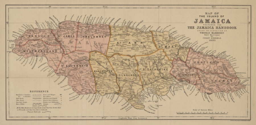 Jamaica Map - Historical Chart 1893 - Nautical Chart Print - Paper | Canvas | Metal