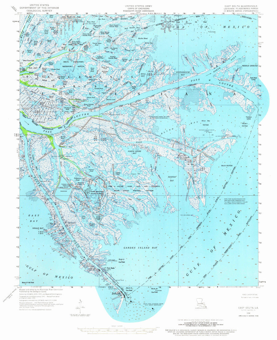 Mississippi River Delta East Map - 1958