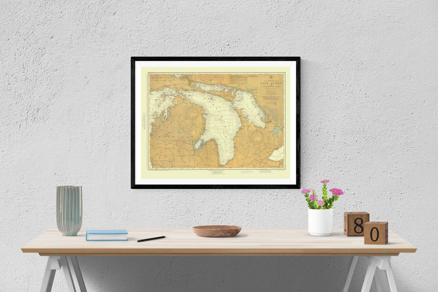 Lake Huron Map 1918 - Nautical Chart Print - Paper | Canvas | Metal