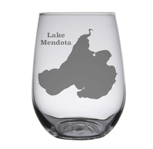 Lake Mendota (WI) Map Engraved Glasses