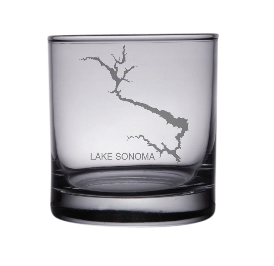 Lake Sonoma (CA) Map Engraved Glasses