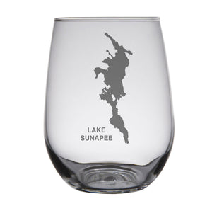 Lake Sunapee Map Engraved Glasses