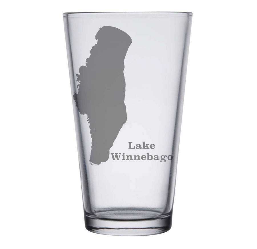 Lake Winnebago (WI) Map Engraved Glasses