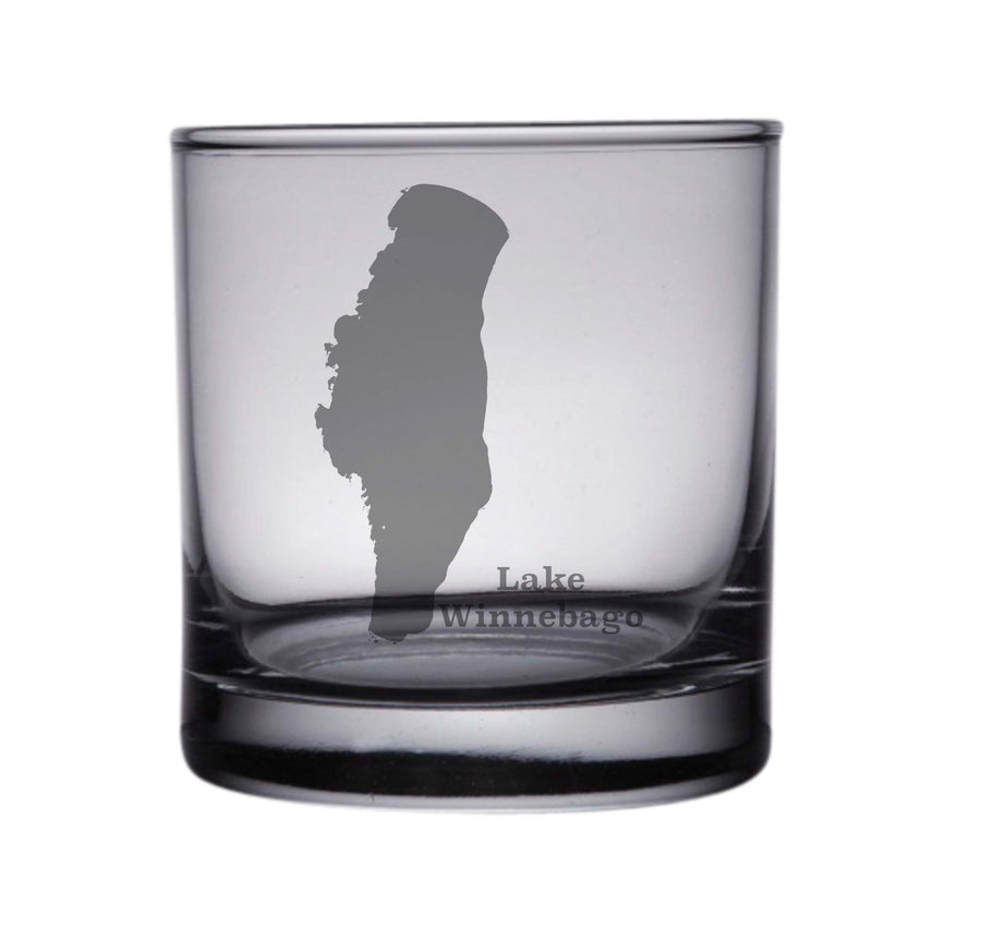 Lake Winnebago (WI) Map Engraved Glasses