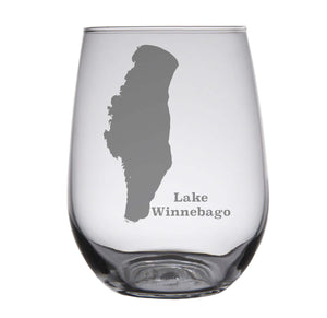 Lake Winnebago (WI) Map Engraved Glasses