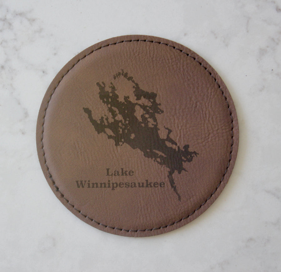 Lake Winnepesaukee Coaster Set (Slate or Leatherette)