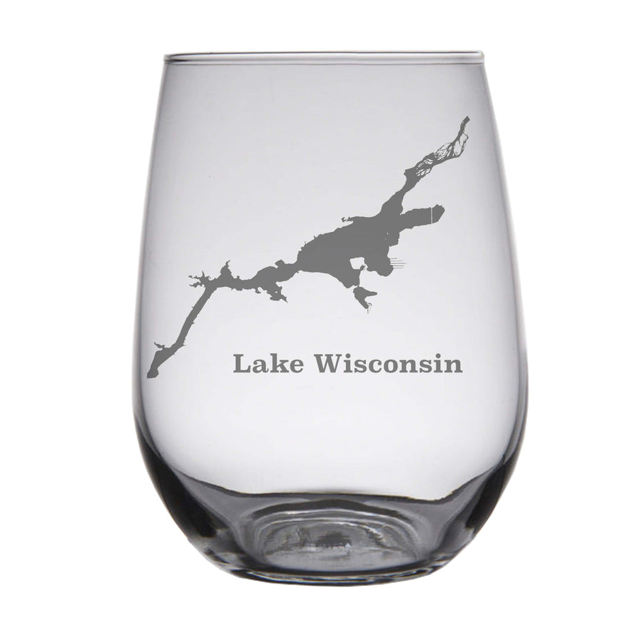 Lake Wisconsin (WI) Map Engraved Glasses