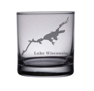 Lake Wisconsin (WI) Map Engraved Glasses