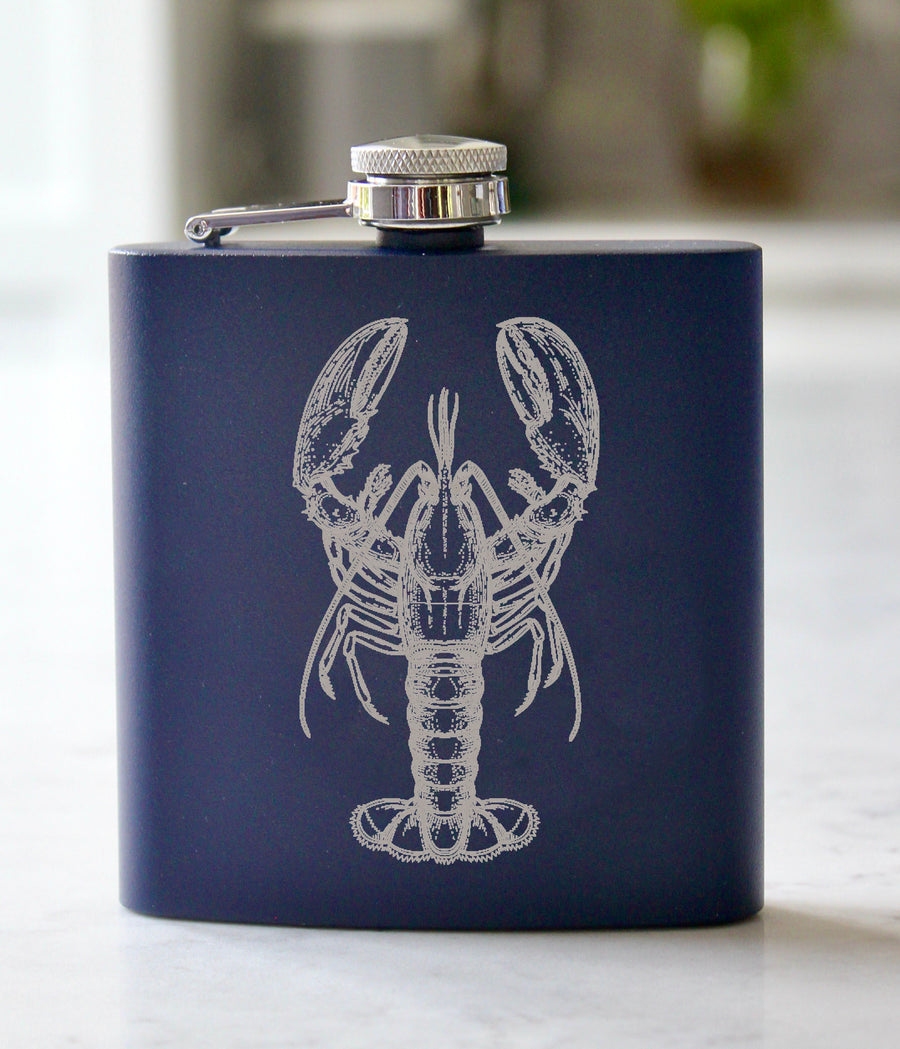 Lobster Engraved Stainless Steel Flask - 6 oz.