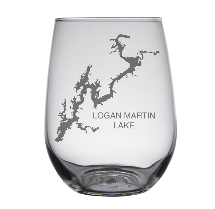 Logan Martin Lake (AL) Engraved Map Glasses