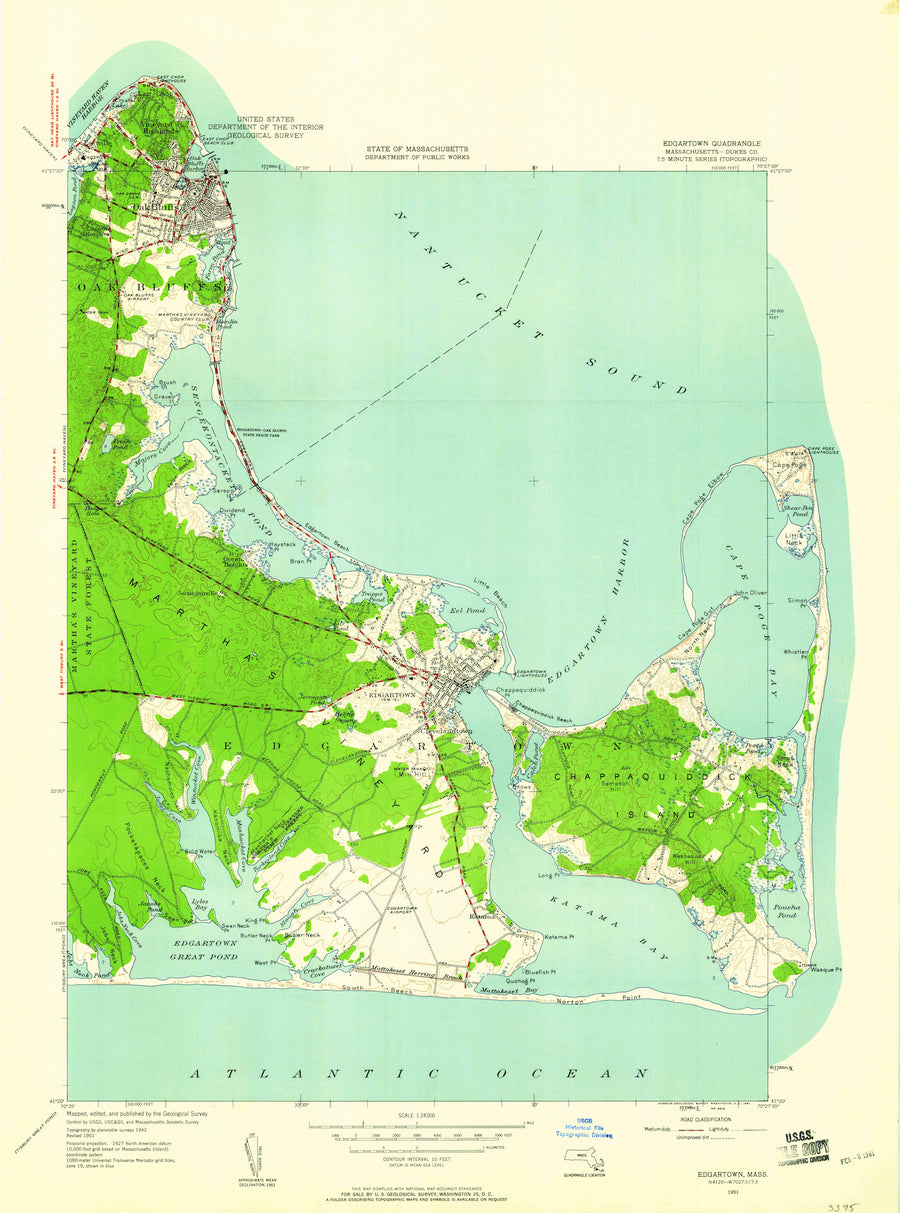 Edgartown, Martha's Vineyard Map - 1951