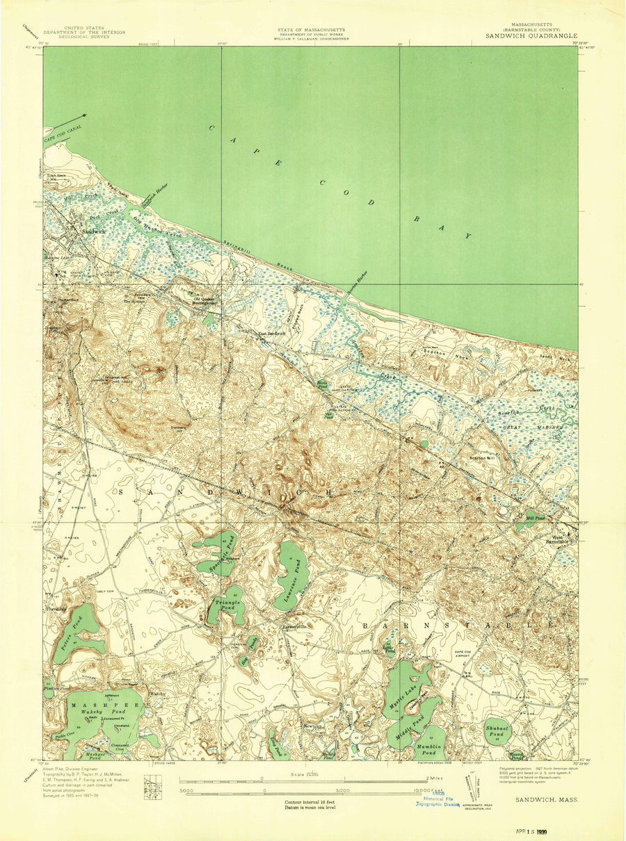 Sandwich, Cape Cod Topographic Map - 1939