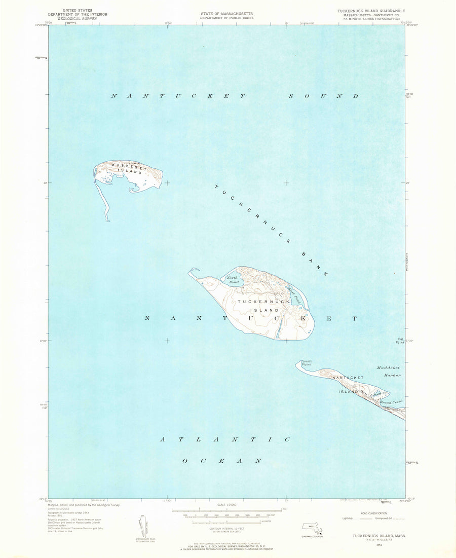 Tuckernuck Island - Nantucket Map 1951 - Nautical Chart Print - Paper | Canvas | Metal