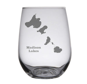 Madison Lake (WI) Map Engraved Glasses