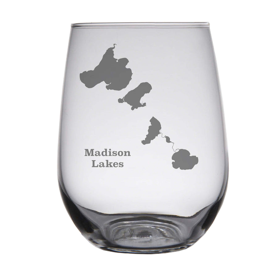 Madison Lake (WI) Map Engraved Glasses