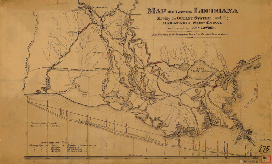Map of Lower Louisiana - Nautical Chart Print - Paper | Canvas | Metal