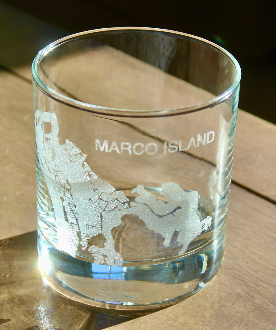 Marco Island Map Engraved Glasses