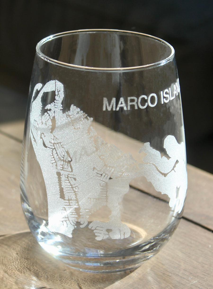 Marco Island Map Engraved Glasses