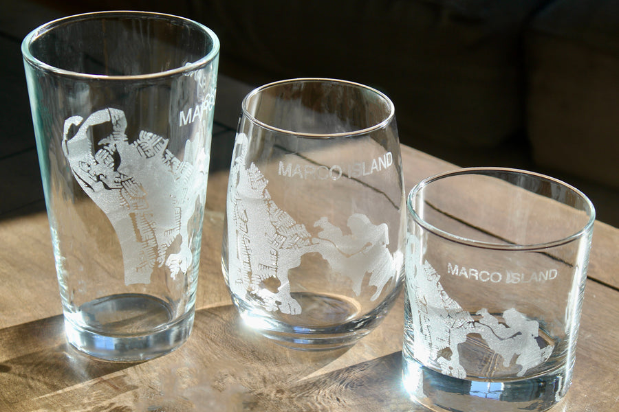 Marco Island Map Engraved Glasses
