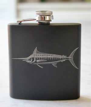 Marlin Engraved Stainless Steel Flask - 6 oz.