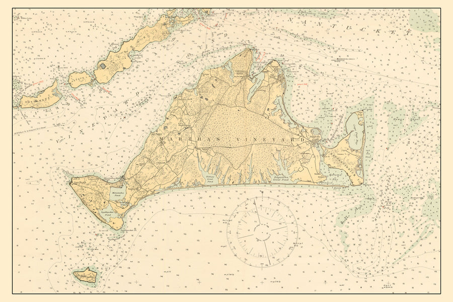 Martha's Vineyard Map 1920 - Nautical Chart Print - Paper | Canvas | Metal