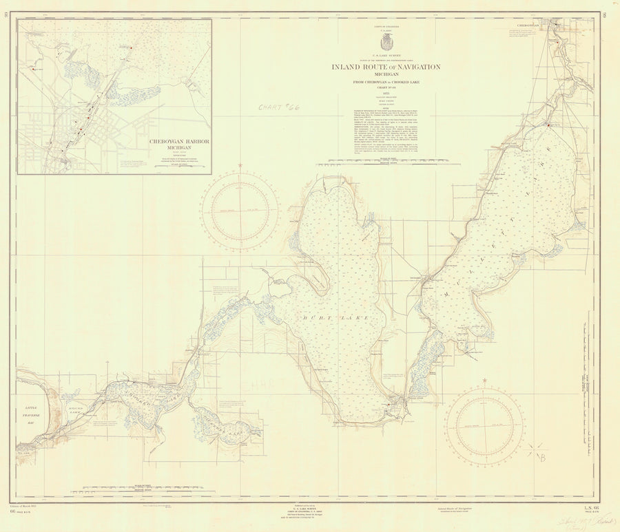 Michigan Inland Route of Navigation Map 1955 - Nautical Chart Print - Paper | Canvas | Metal