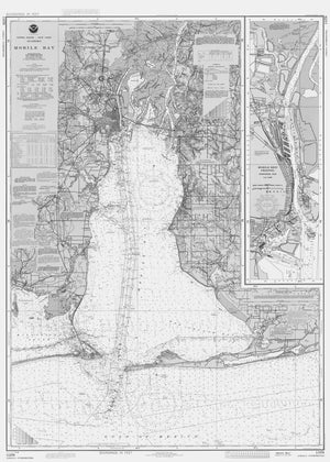 Mobile Bay Alabama Map - 1984 (Black & White)