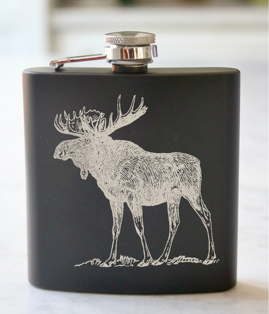 Moose Engraved Stainless Steel Flask - 6 oz.