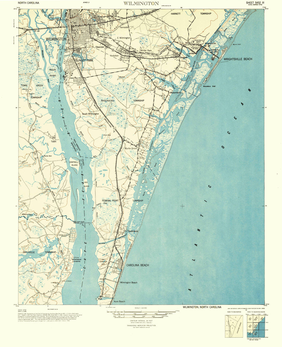 Wilmington, North Carolina Map 1948 - Nautical Chart Print - Paper | Canvas | Metal