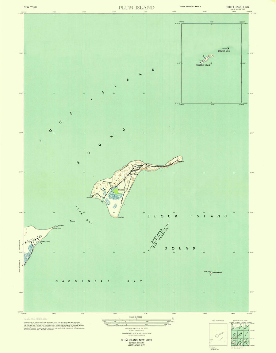 Plum Island (NY) Map - 1947