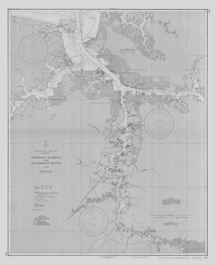 Norfolk Harbor and Elizabeth River Map (B&W) - 1935
