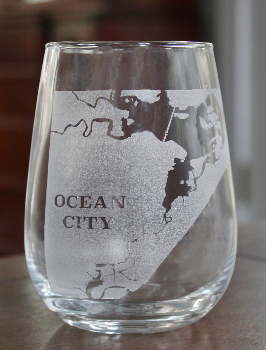 Ocean City (NJ) Map Engraved Glasses