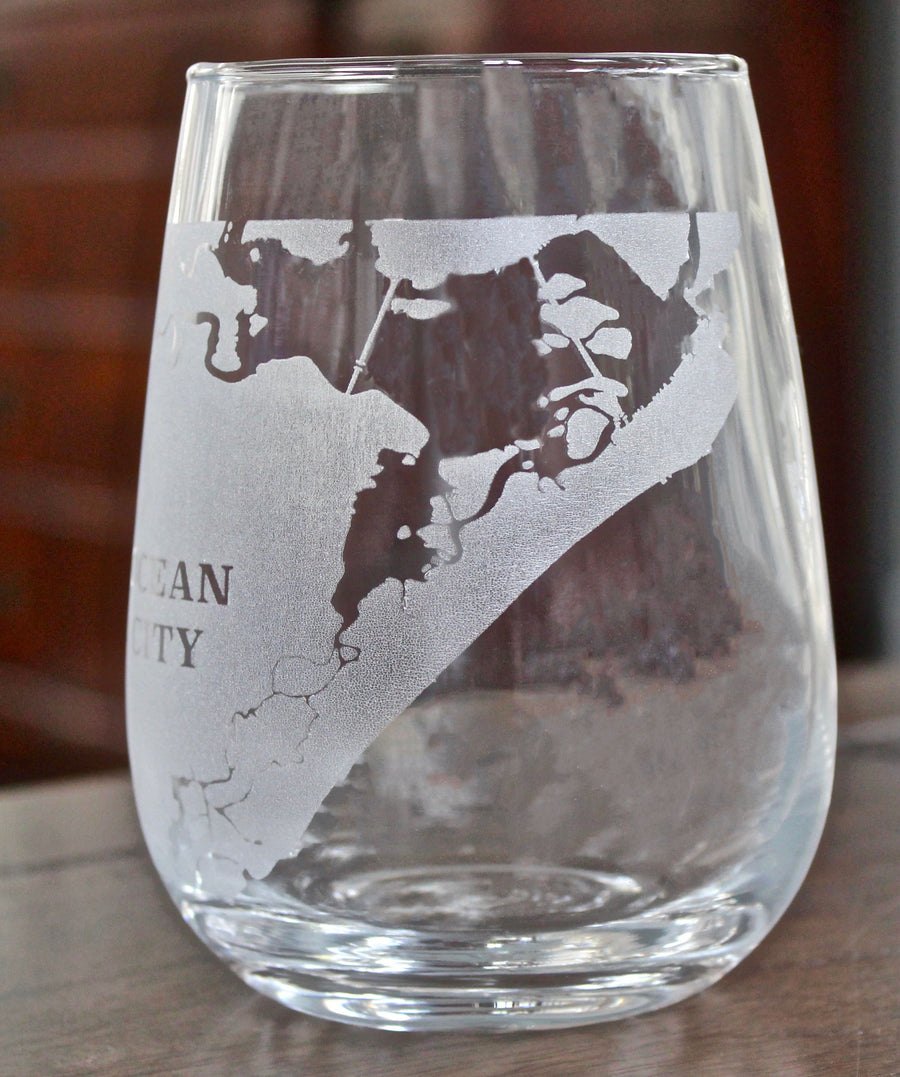 Ocean City (NJ) Map Engraved Glasses